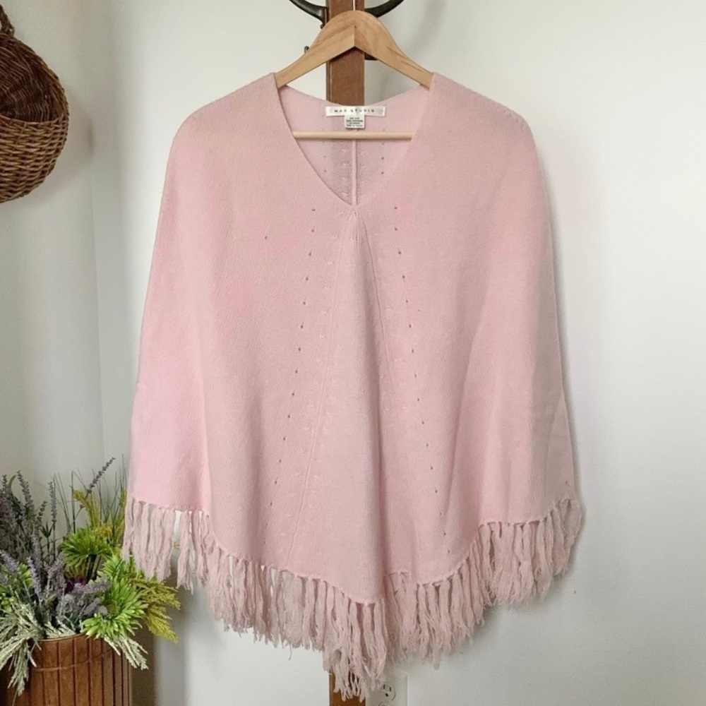 Luxe 100% Cashmere Fringed Poncho in Romantic Blush Pink / O/S SM MED LG